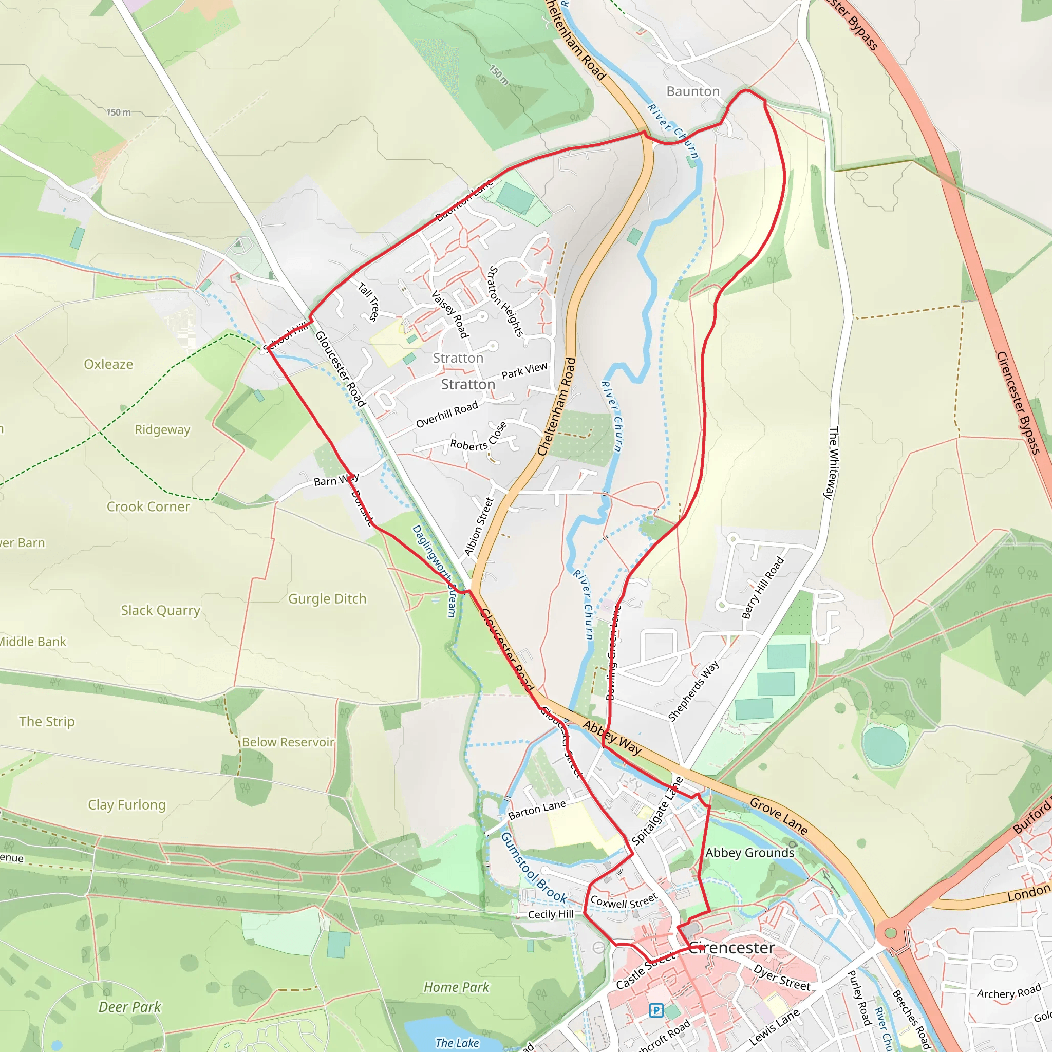 Stratton and Baunton Loop via Daglingtonworth Stream mobile static map
