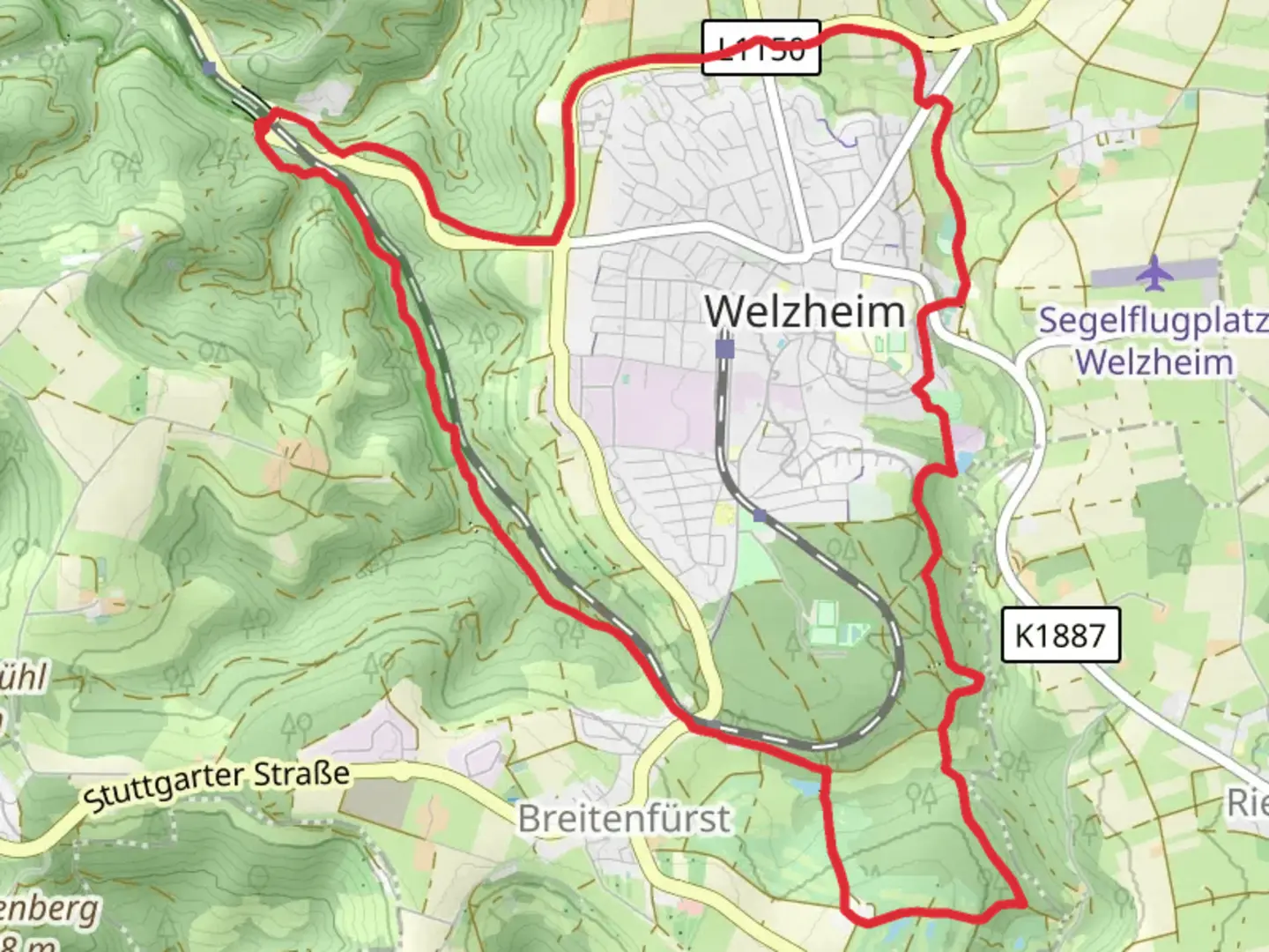 An image depicting the trail Muehlenwanderweg and Zum Aichstrutsee Loop and its surrounding area.