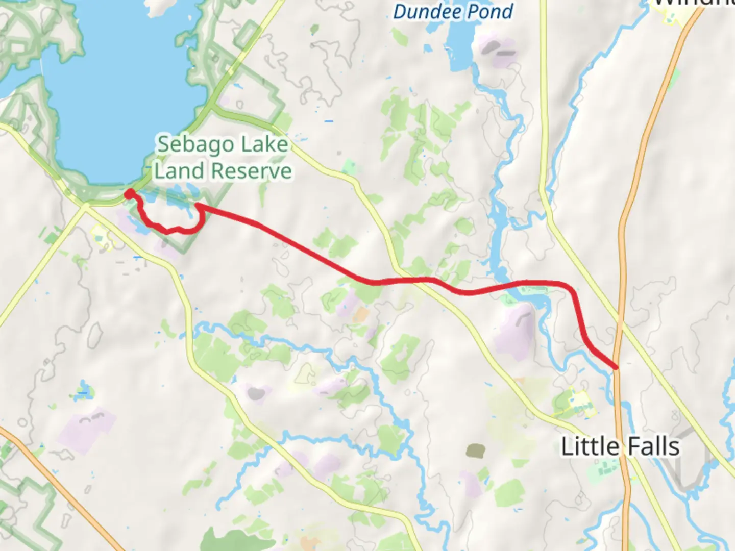 An image depicting the trail Crendell Hill via Sebago to the Sea Trail and its surrounding area.