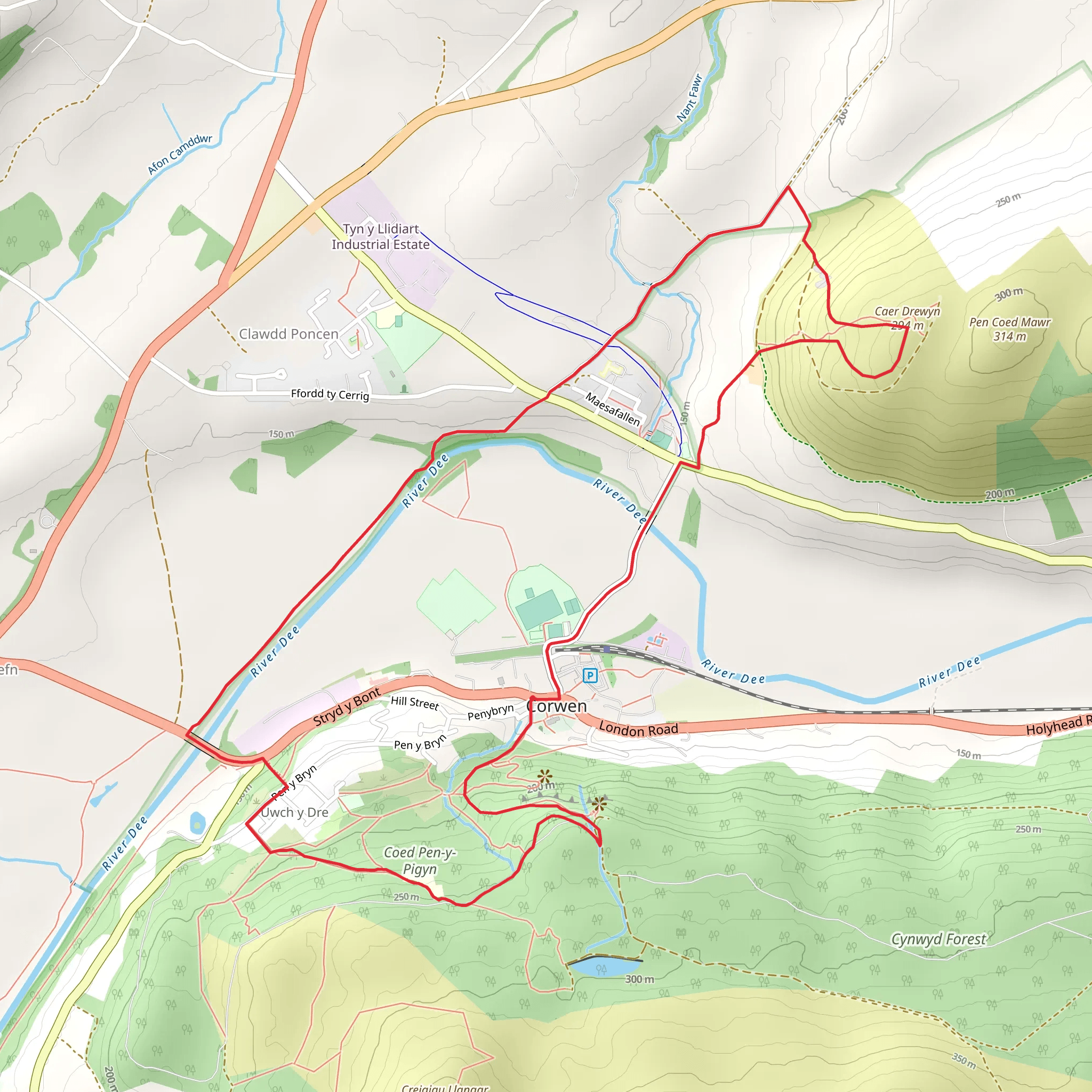 Corwen - River Dee and Caer Drewyn mobile static map