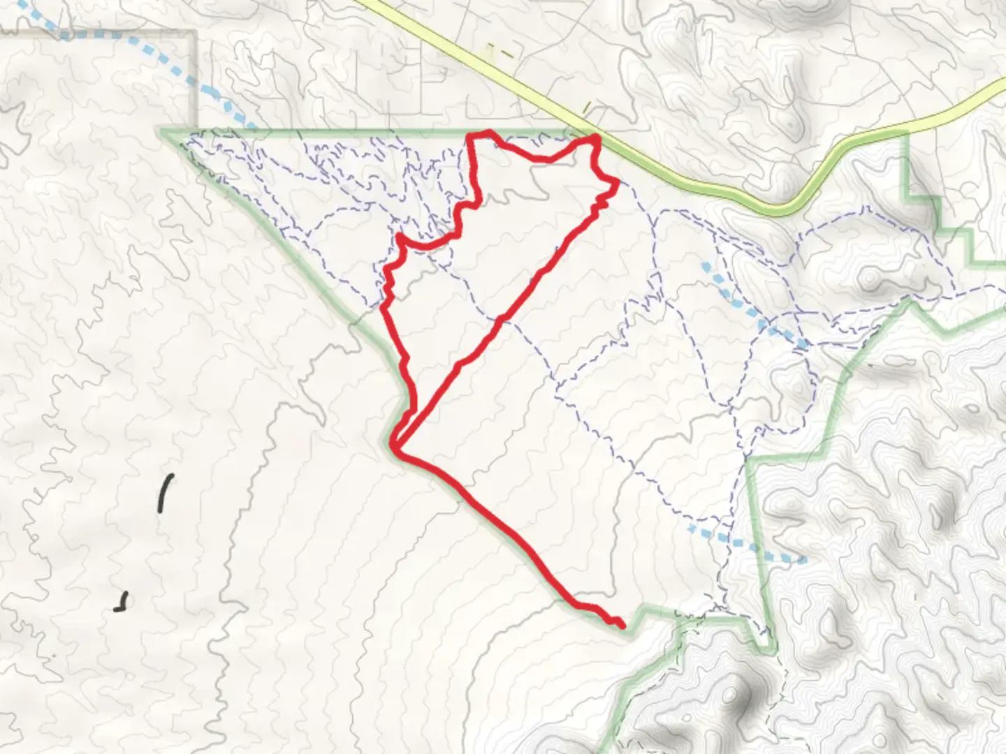 An image depicting the trail Fence Line and Forest Loop Road and its surrounding area.