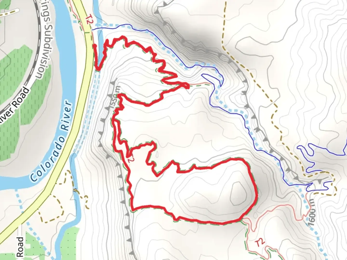 An image depicting the trail Palisade Rim Lower Loop Trail and its surrounding area.