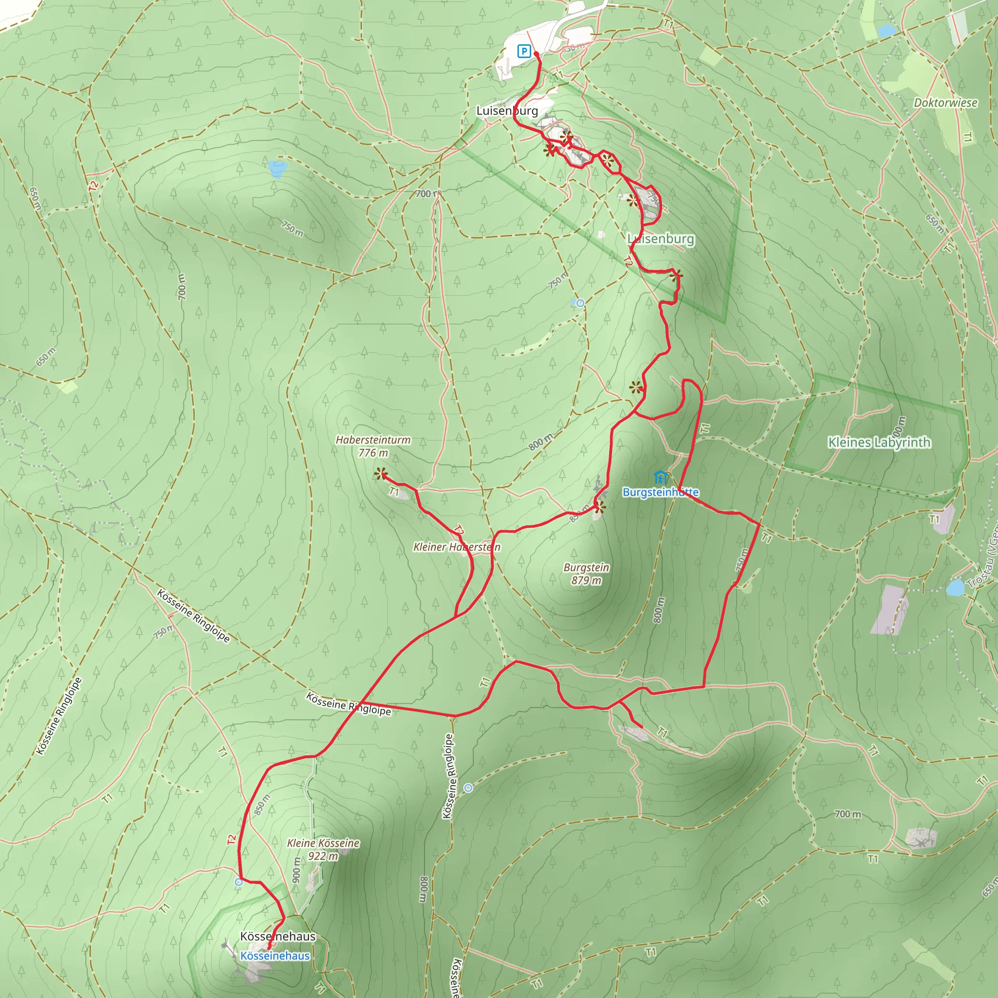 Burgplateau Altes Schloss, Koesseineturm, Haberstein via Kaiser-Wilhelm-Felsen mobile static map