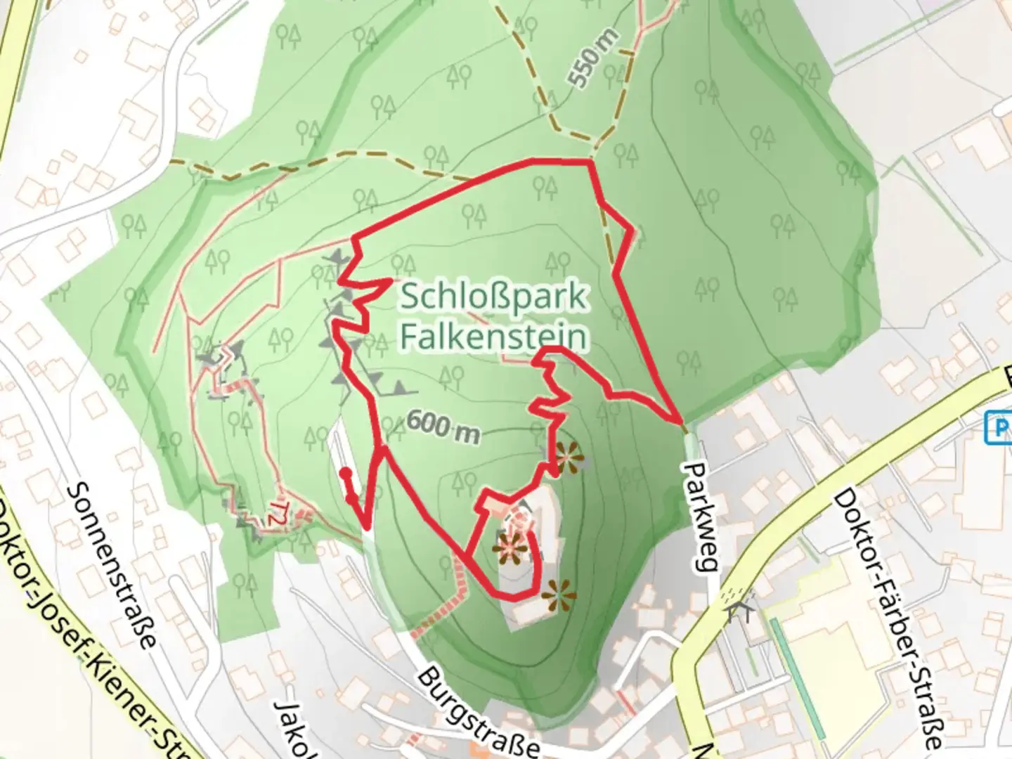 An image depicting the trail Historische Burganlage Falkenstein Loop and its surrounding area.