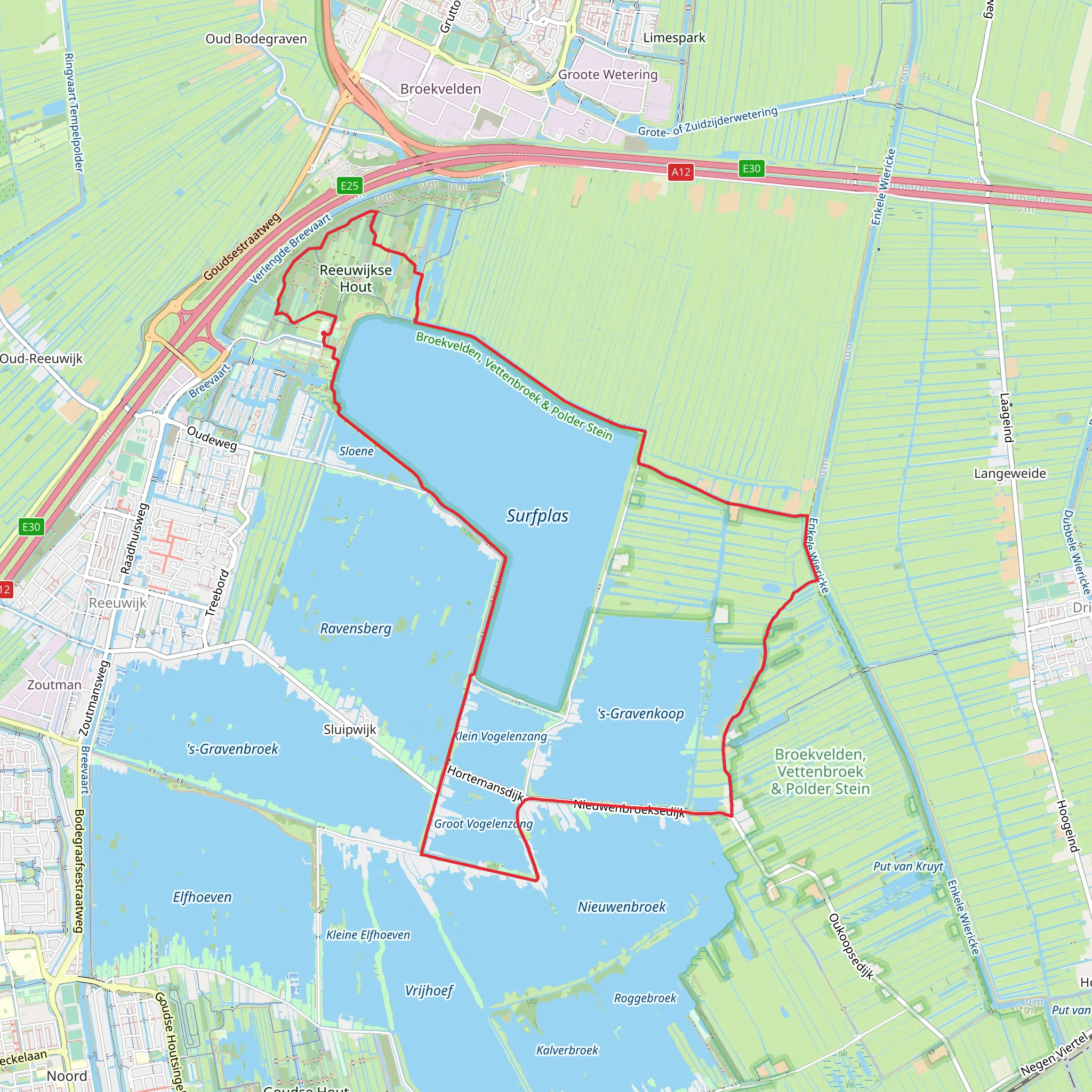 Surfplas, s - Gravenkoop, Groot Vogelenzang and klein Vogelenzang Loop mobile static map