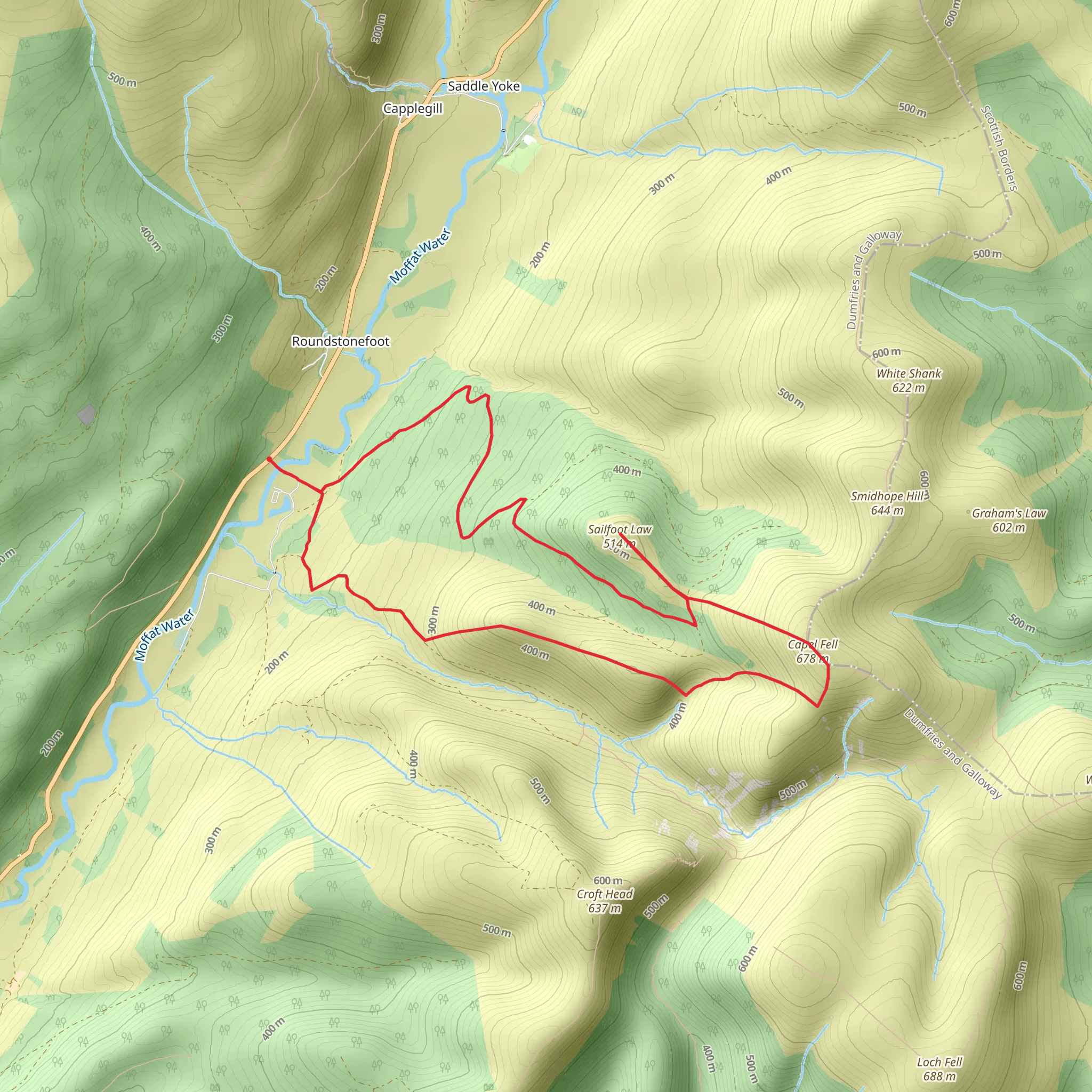 Capel Fell via Sailfoot Law and Broken Back Hill mobile static map