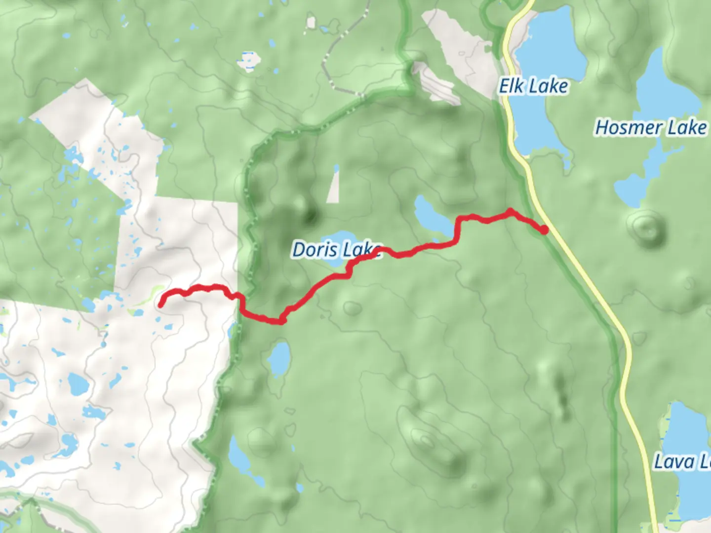 An image depicting the trail Doris and Blow Lake and its surrounding area.