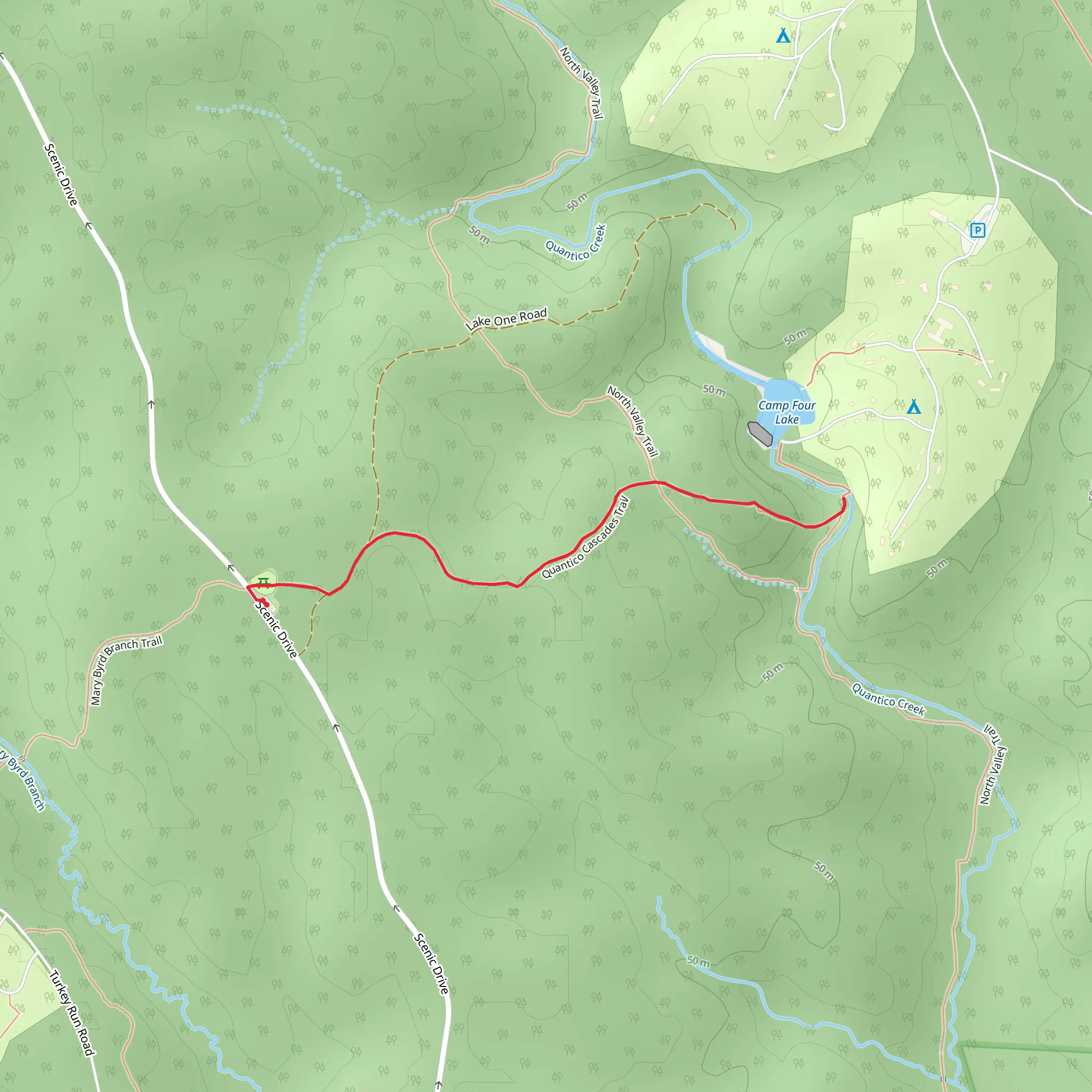 Camp Four Lake and Quantico Cascades Trail mobile static map