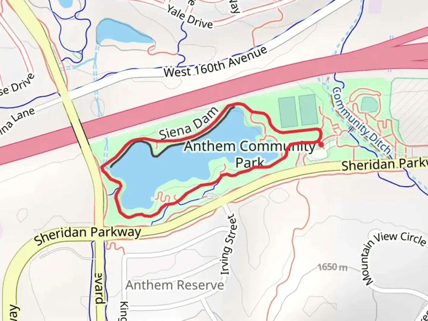 An image depicting the trail Siena Reservoir Loop and its surrounding area.