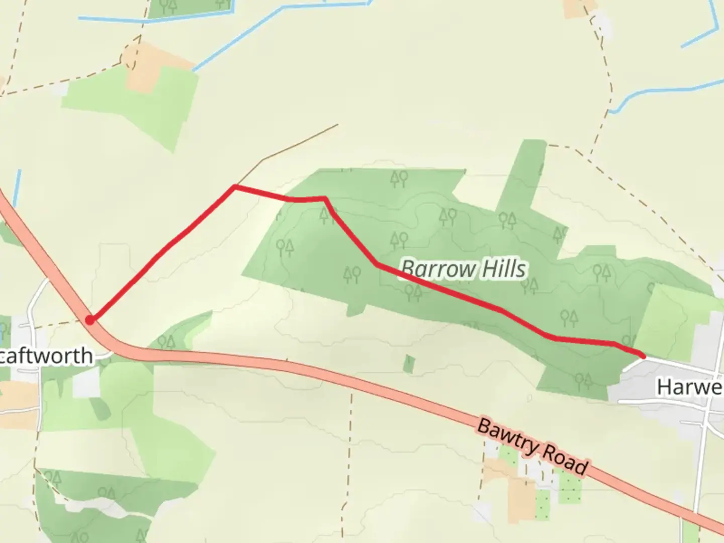 An image depicting the trail Borrow Hills and its surrounding area.