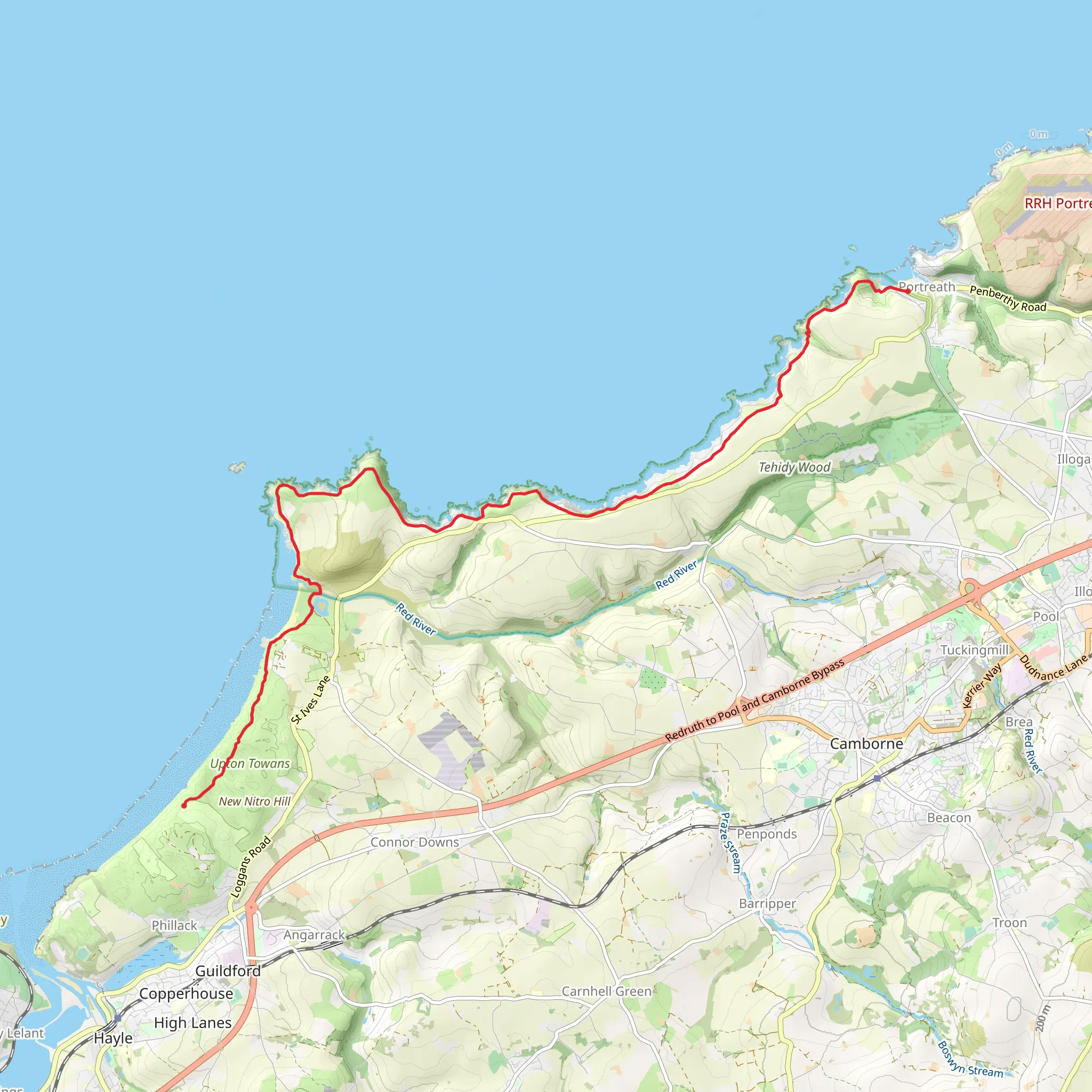 St Ives Bay Beach to Portreath Beach mobile static map