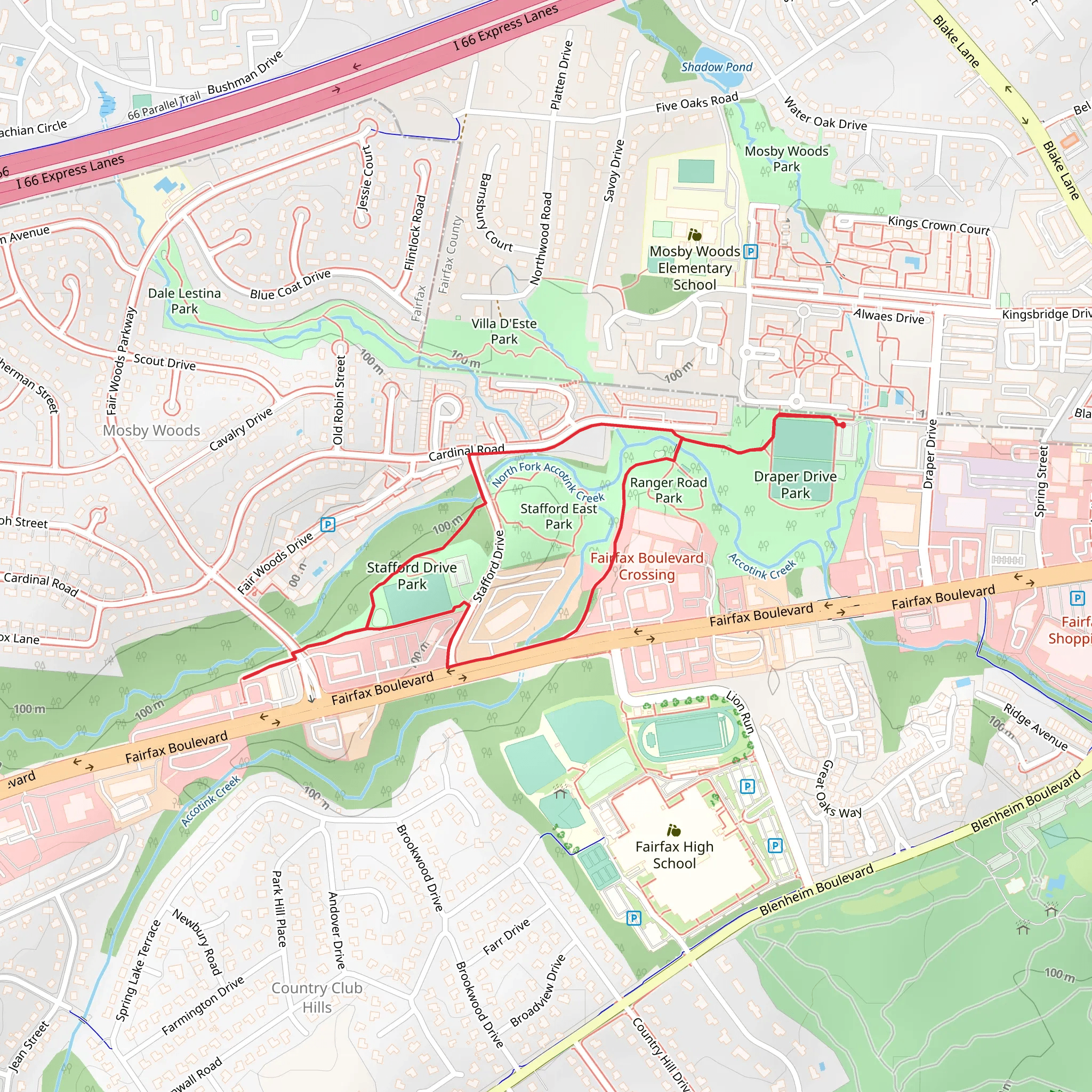 Ranger Road Park and Stafford East Park Loop mobile static map