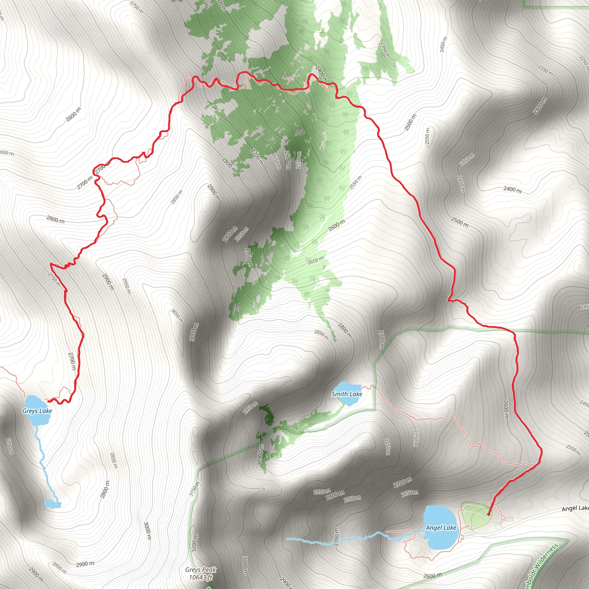 Greys Lake Trail Out and Back mobile static map