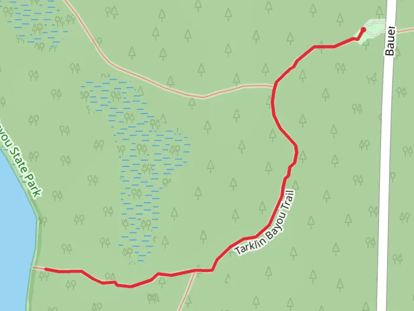 An image depicting the trail Tarklin Bayou Trail and its surrounding area.