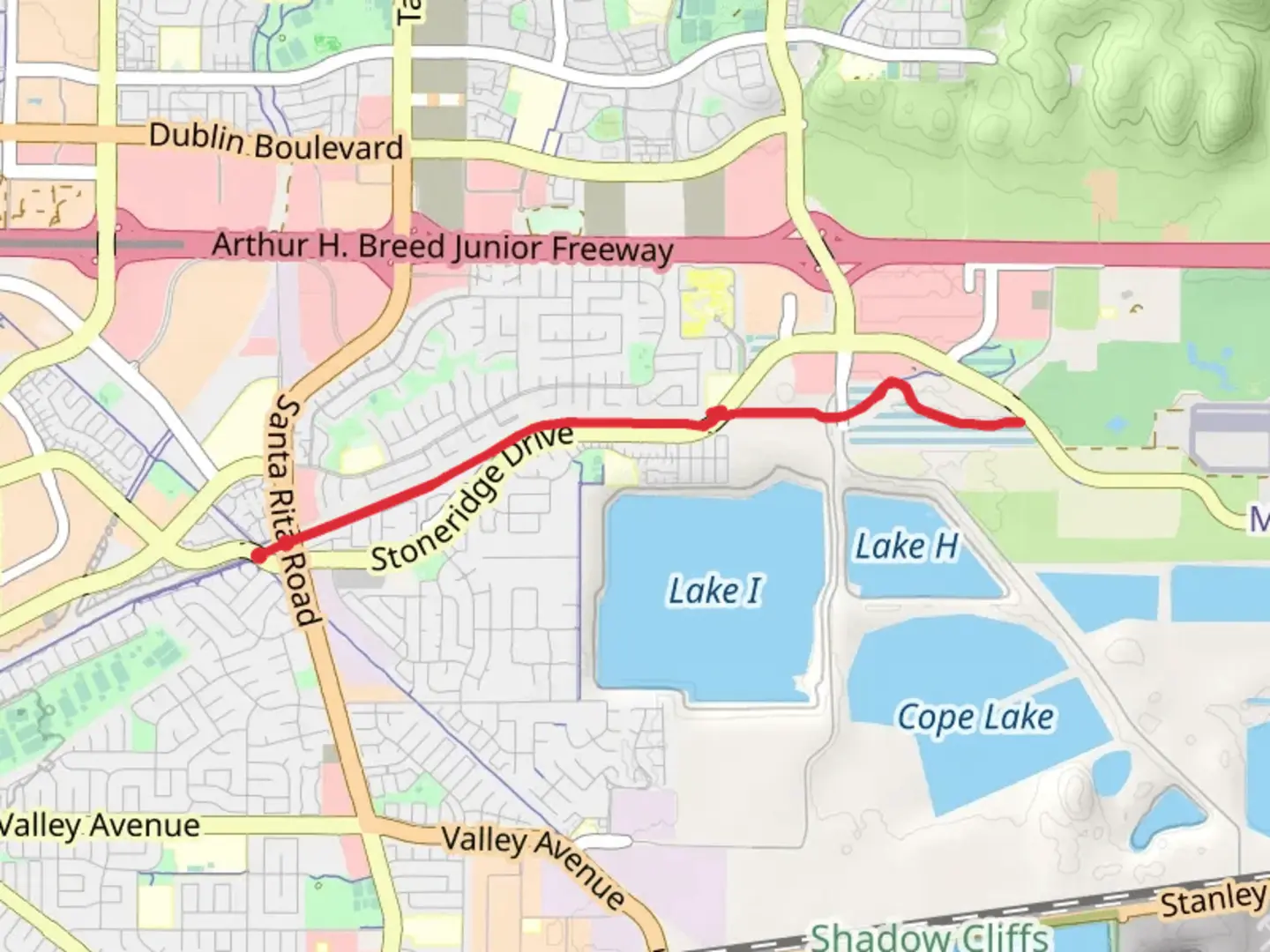 An image depicting the trail Arroyo Mocho Trail from Stoneridge Drive and its surrounding area.