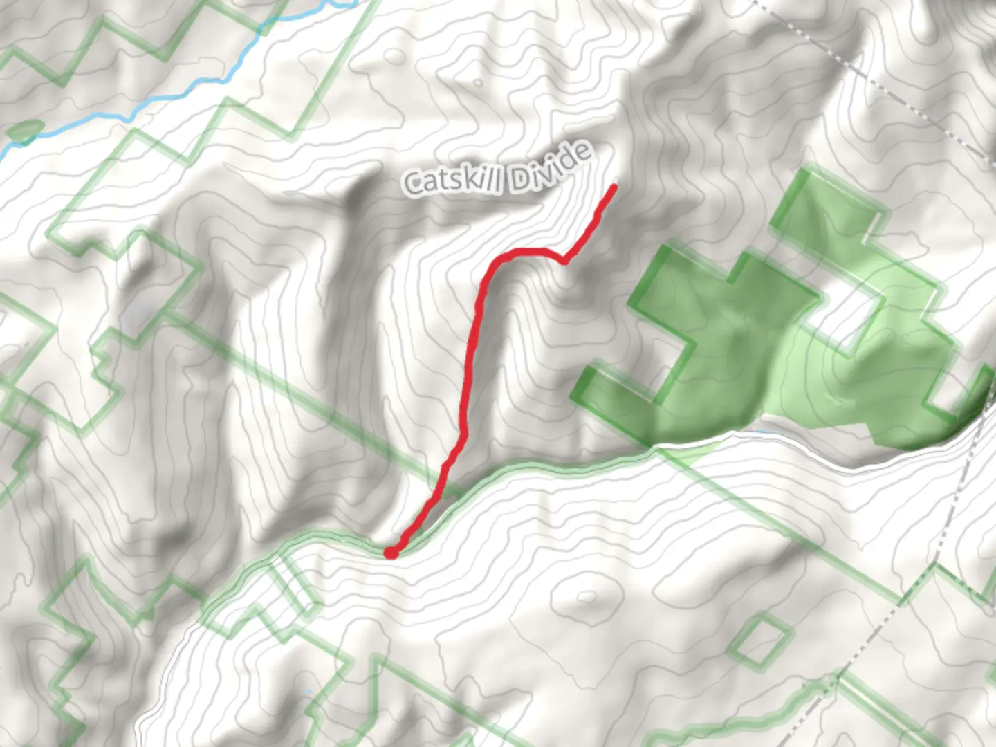 An image depicting the trail Peekamoose Mountain from Peekamoose Road and its surrounding area.