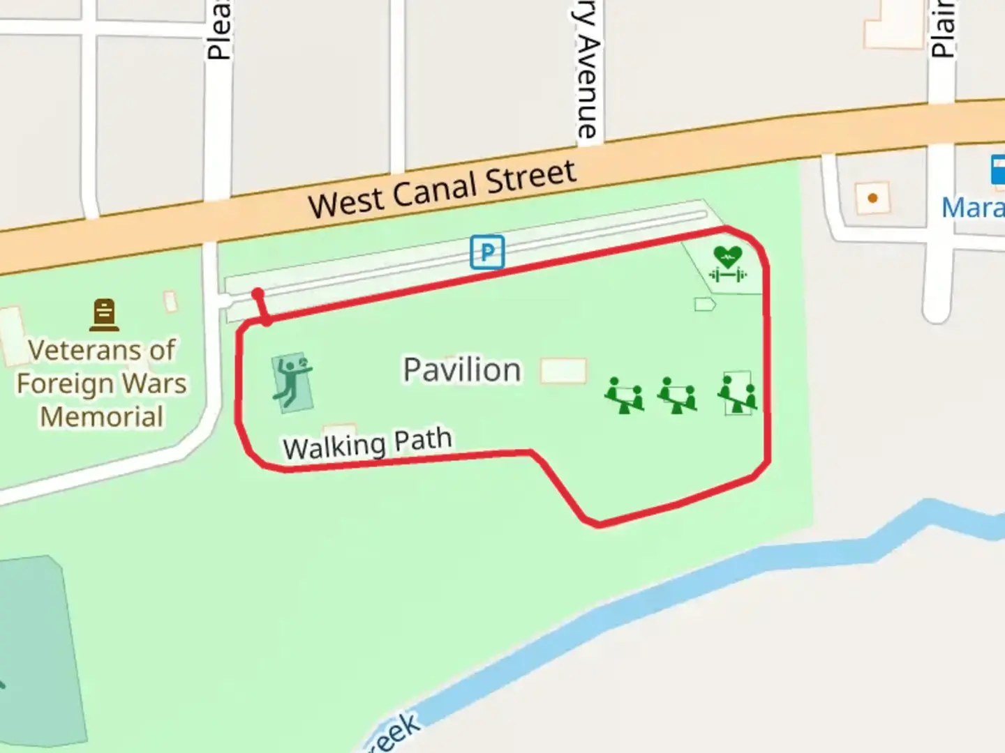 An image depicting the trail West Canal Street Walking Path Loop and its surrounding area.