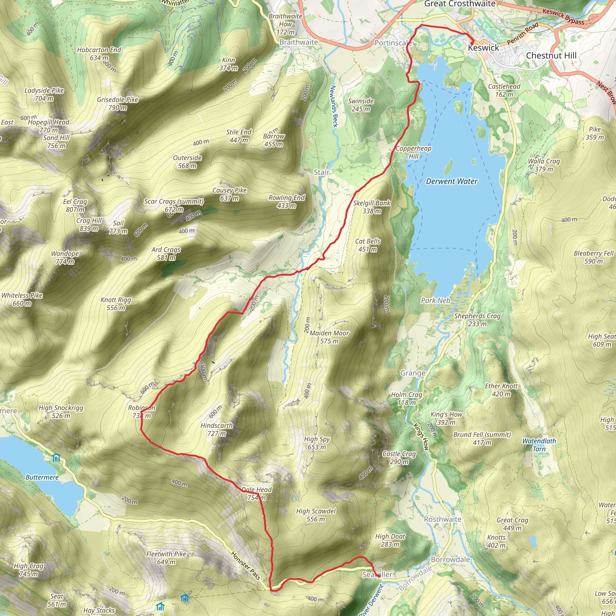 Seatoller to Keswick Walk via Robinson Peak mobile static map