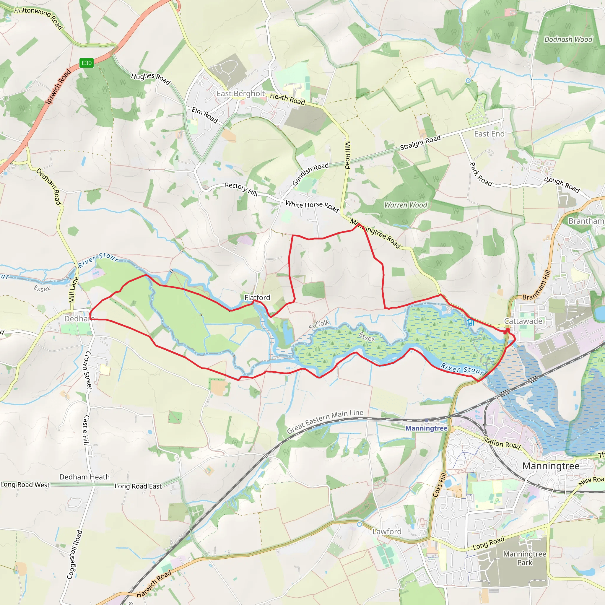 Cattawade and Flatford Loop via River Stour mobile static map