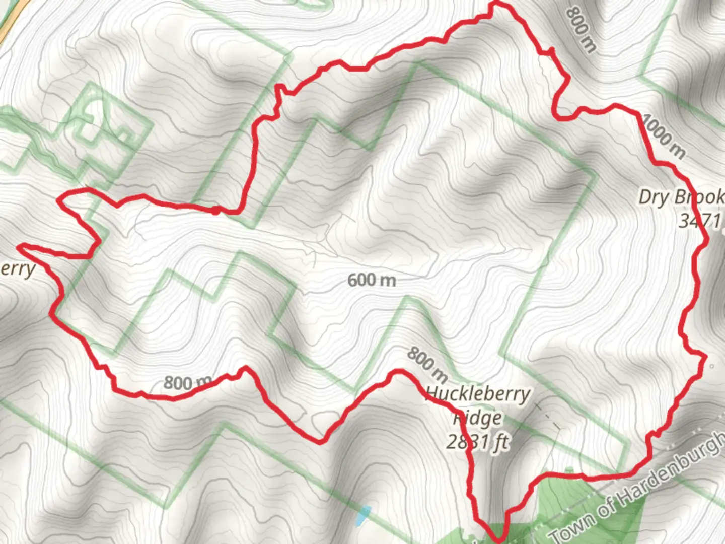 An image depicting the trail Dry Brook Ridge Loop Trail via Huckleberry Brook Road and its surrounding area.