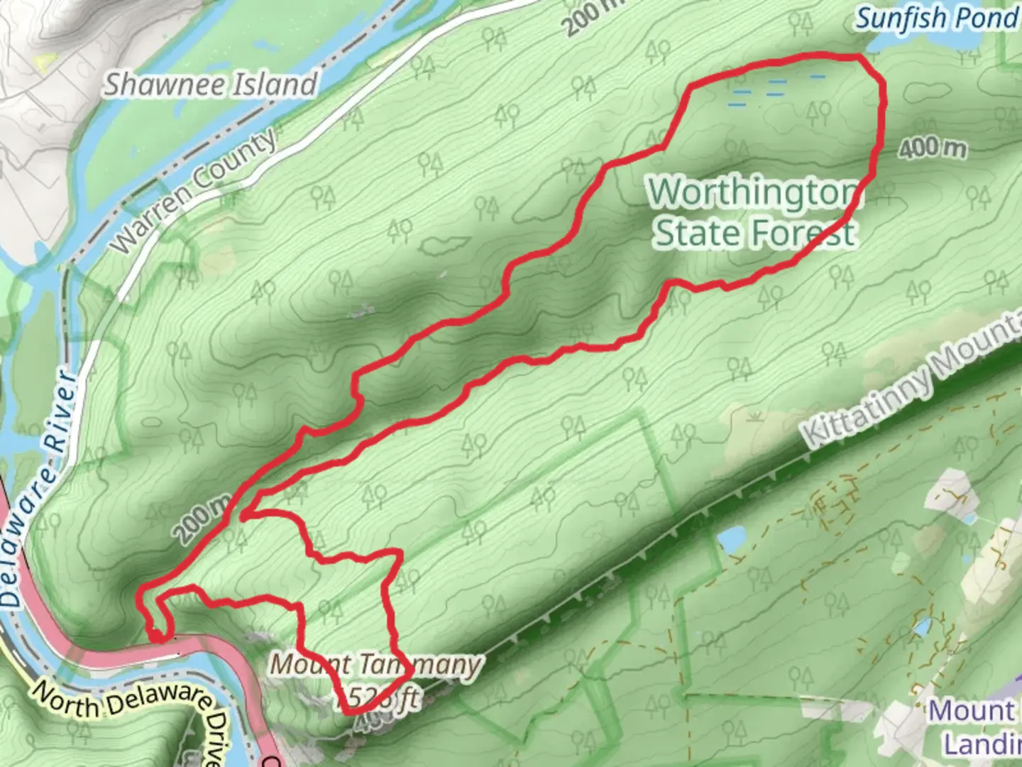 An image depicting the trail Blue Blaze, Dunnfield Creek and Appalachian Loop Trail and its surrounding area.