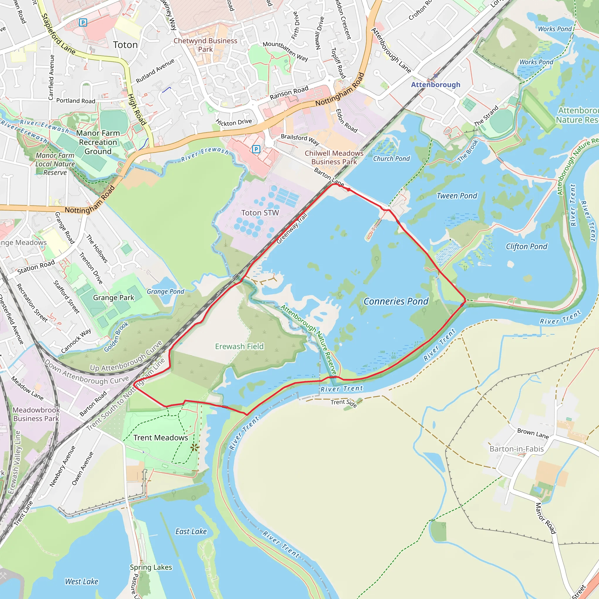 Conneries Pond via Trent Valley Way mobile static map