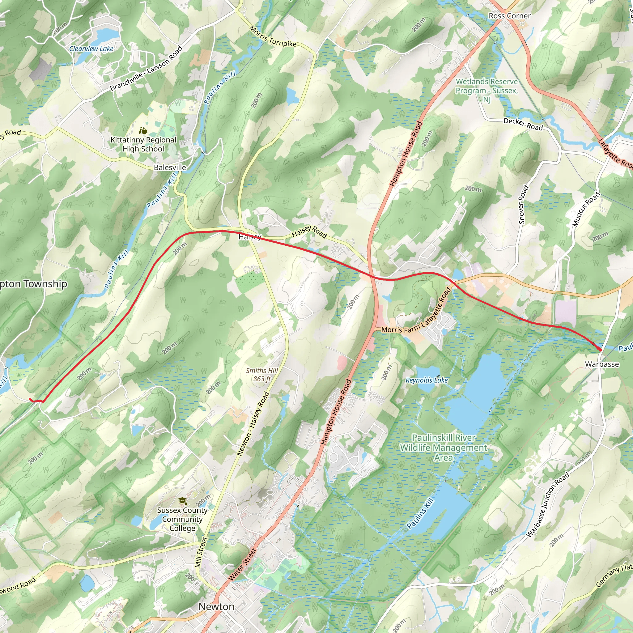 Paulinskill Valley Trail Out and Back mobile static map
