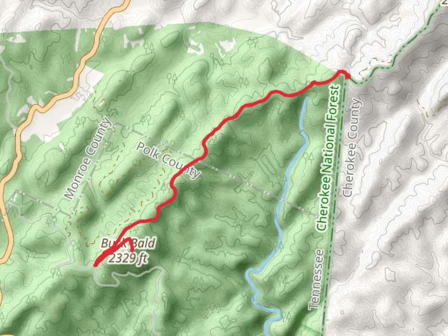 An image depicting the trail Buck Bald via Unicoi Mountain Trail and its surrounding area.