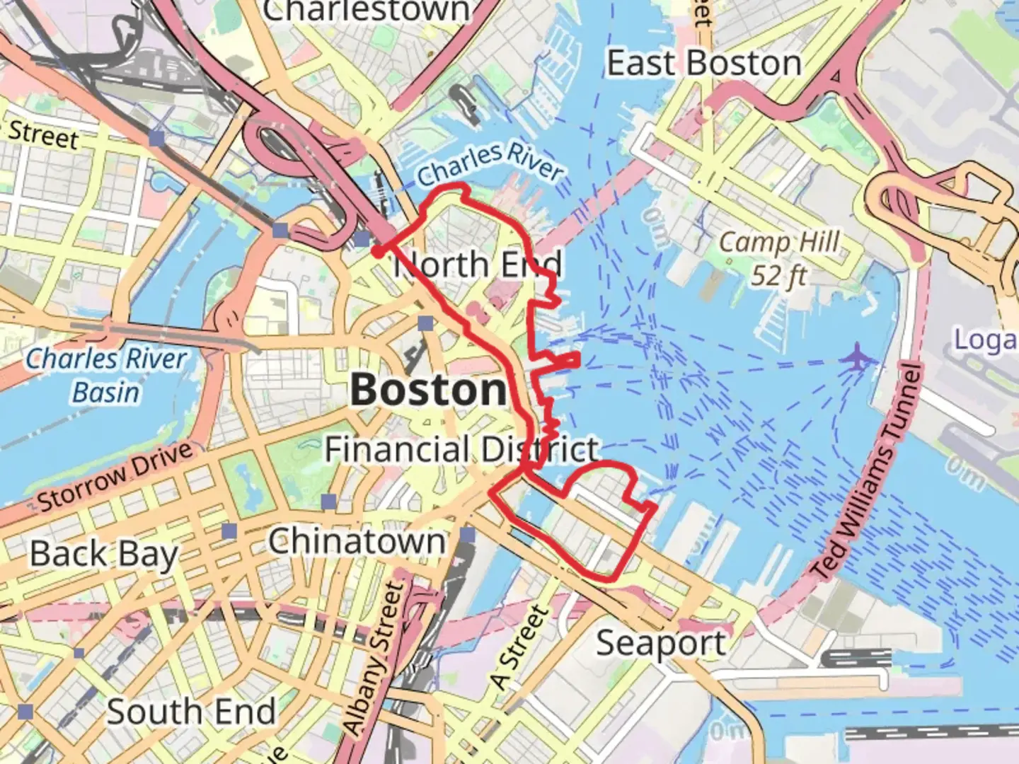 An image depicting the trail Rose Kennedy Greenway and its surrounding area.