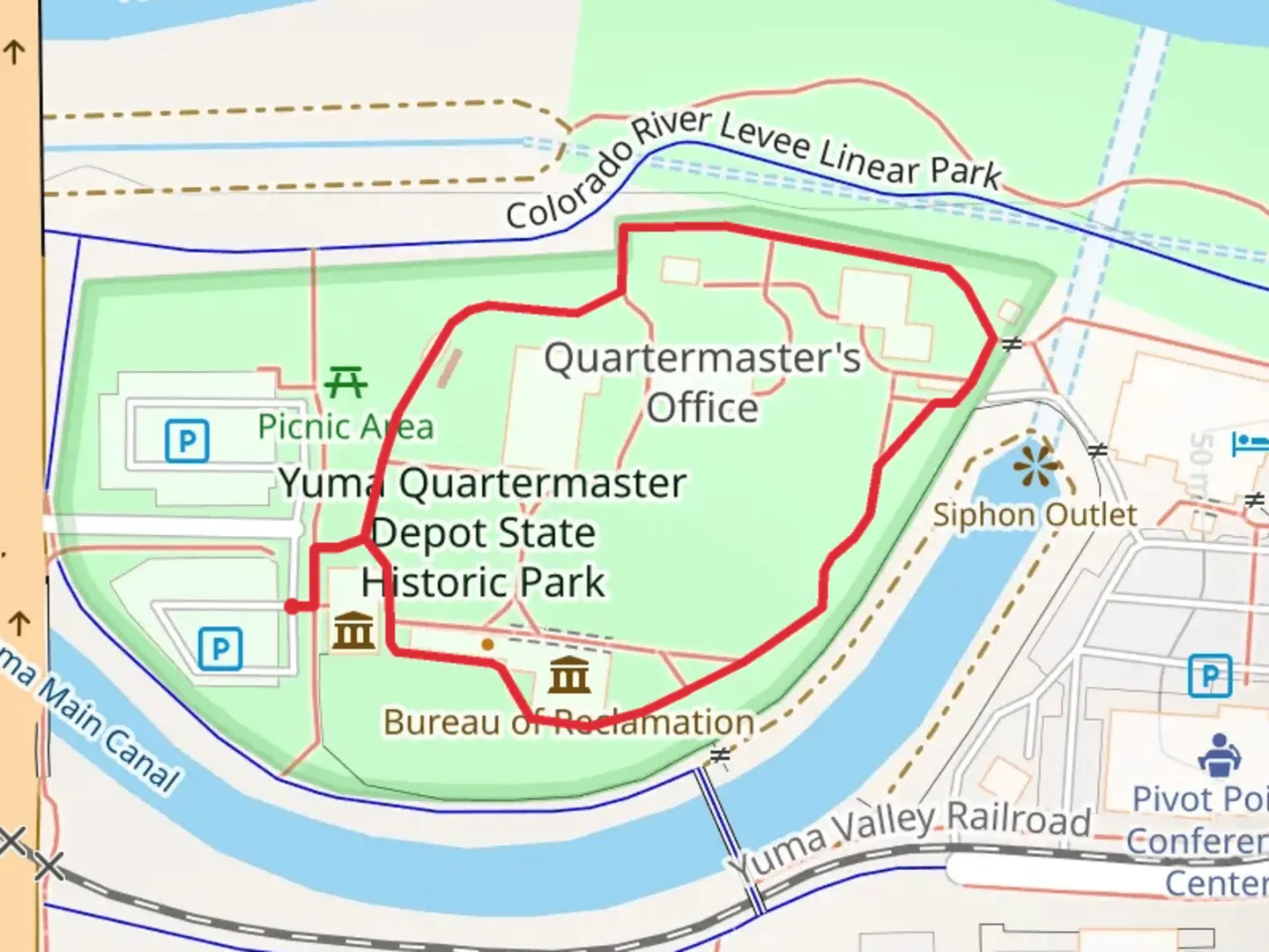 An image depicting the trail Yuma Quartermaster Depot State Historic Park Loop and its surrounding area.
