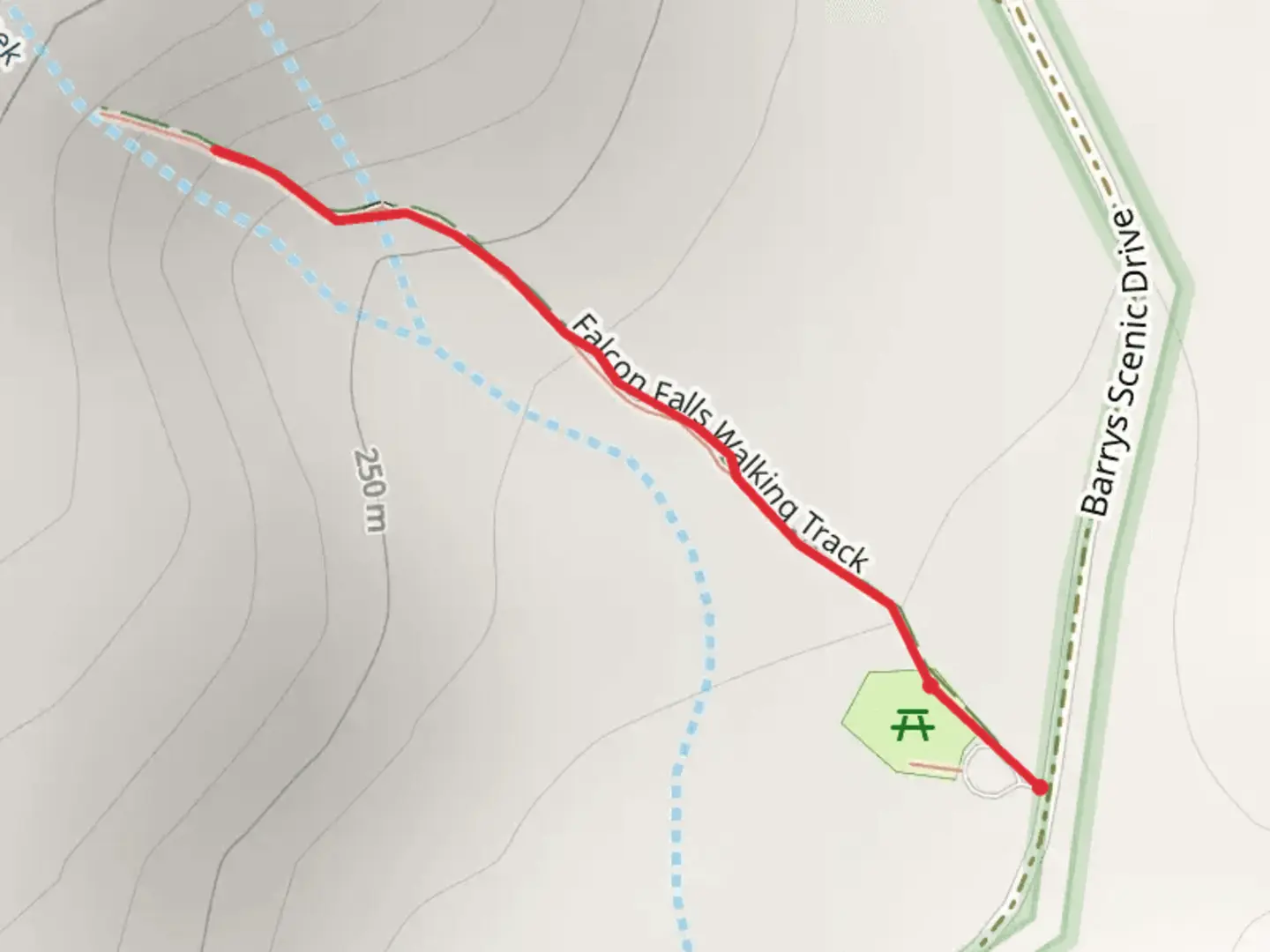An image depicting the trail Falcon Falls Track and its surrounding area.