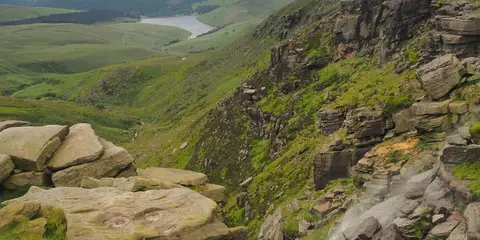 An image depicting the trail Kinder Downfall from Hayfield and its surrounding area.
