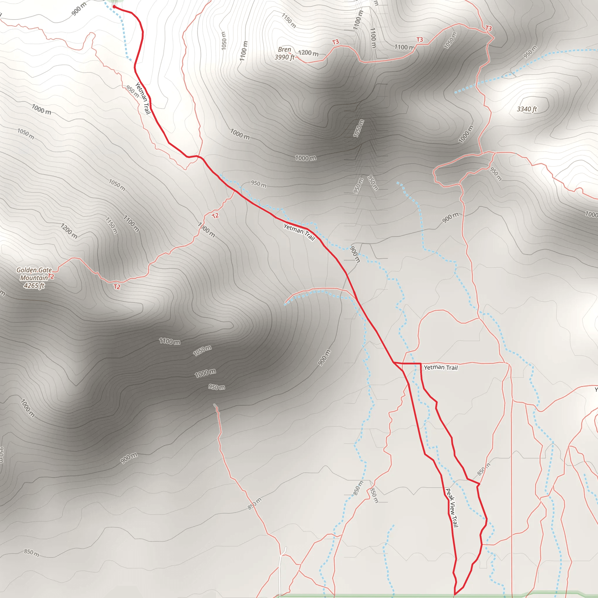 Yetman and Peak View Loop Trail mobile static map