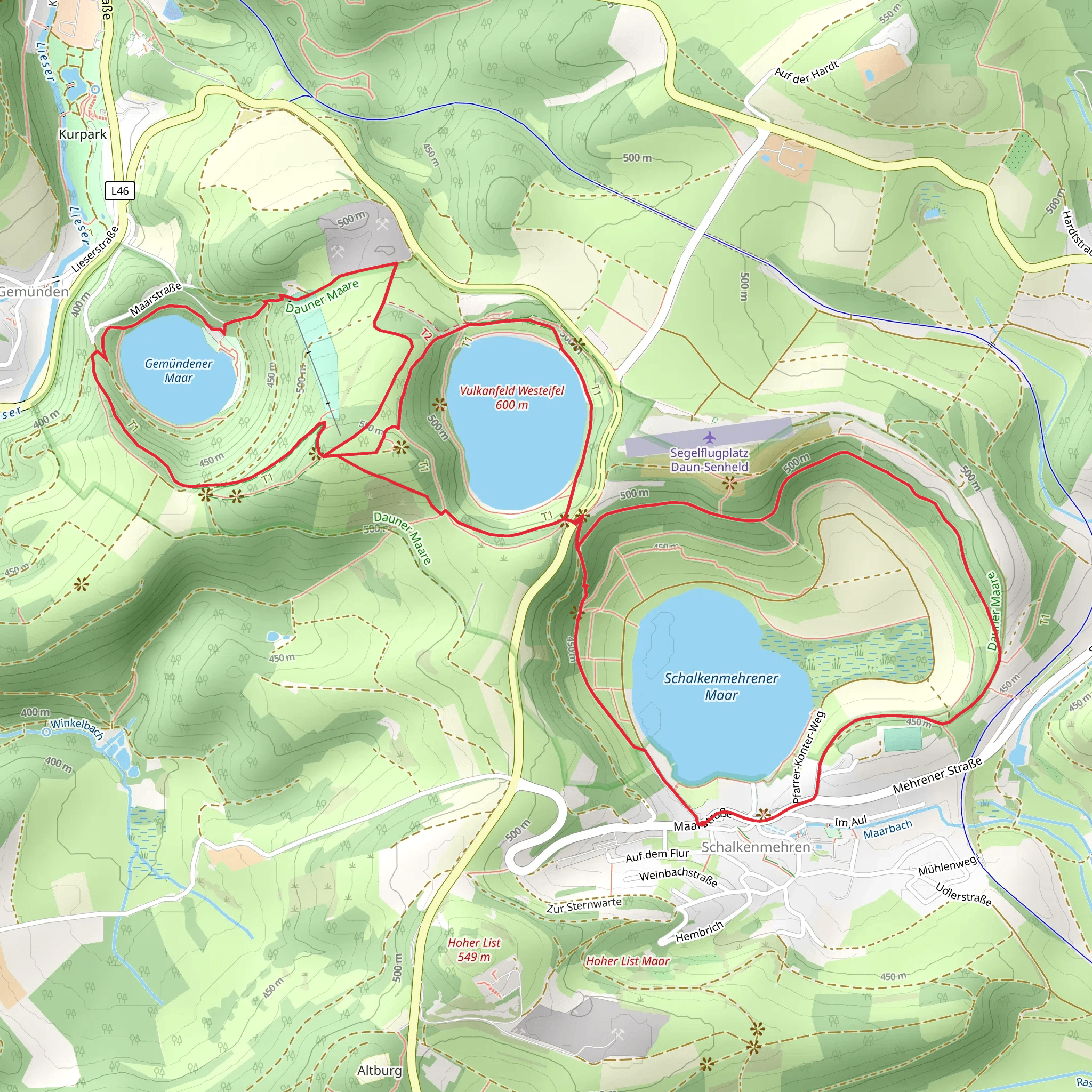 Three Lakes Loop - Schalkenmehrener Maar, Weinfelder Maar and Gemündener Maar mobile static map