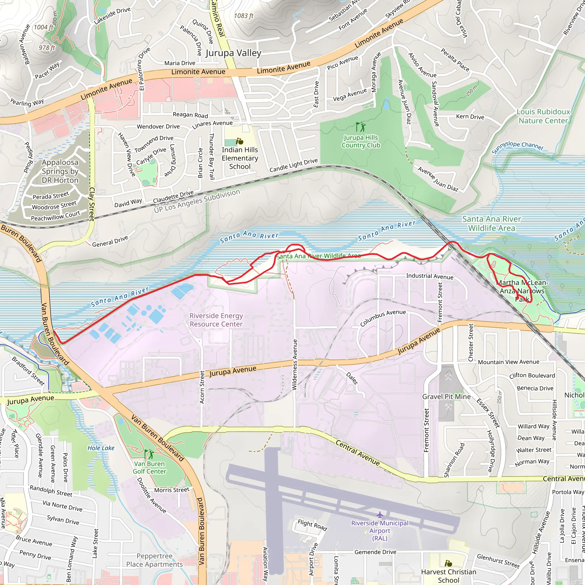 Santa Ana River Trail - Martha McLean-Anza Narrows Park mobile static map