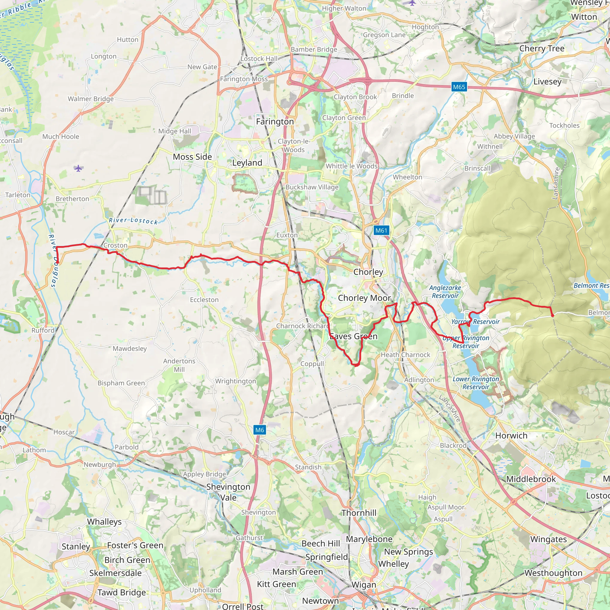 Hordern Stoops to Great Hanging Bridge along River Yarrow mobile static map