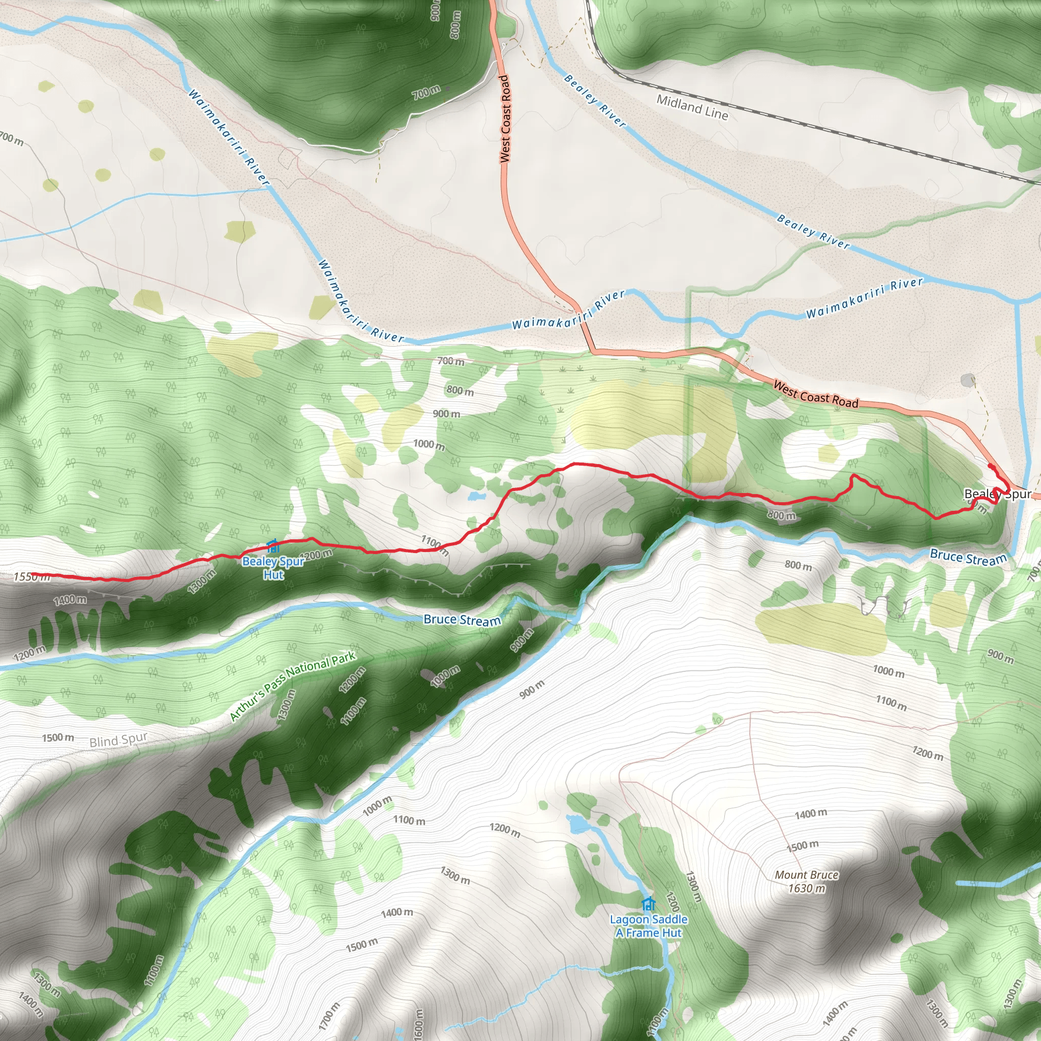 Bealey Spur Track mobile static map