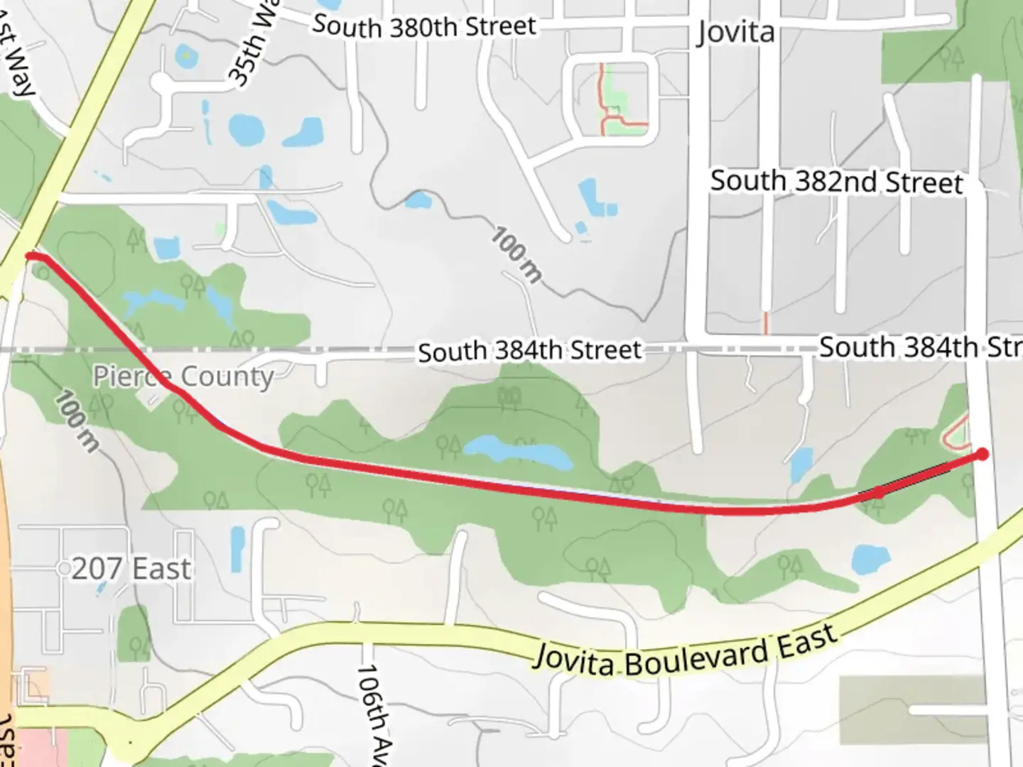 An image depicting the trail Interurban Trail - Jovita - Interurban Trail Park and its surrounding area.