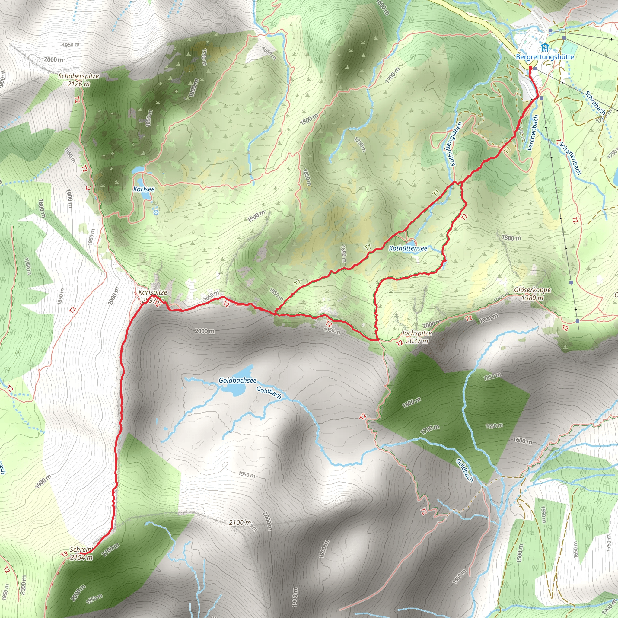 Karlspitz and Schreinl Peak Trail mobile static map
