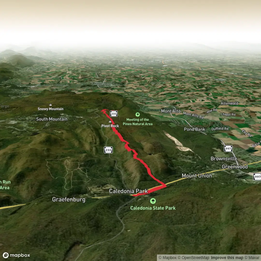 An image depicting the trail Caledonia SP to Mont Alto SP via AT and its surrounding area.