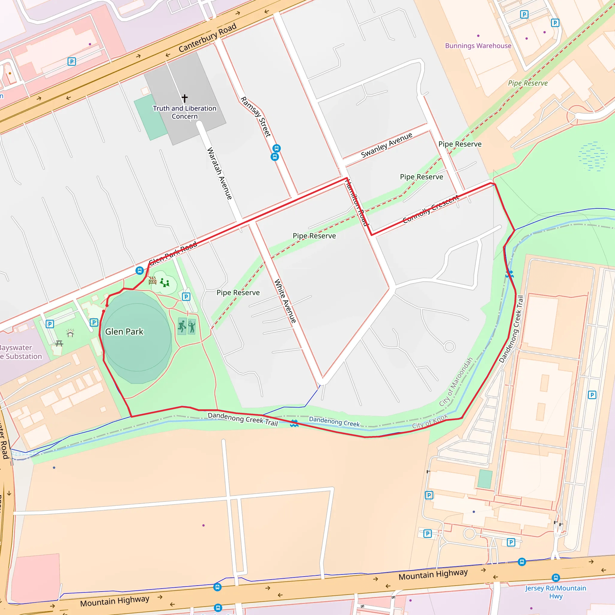 Glen Park Walking Route mobile static map