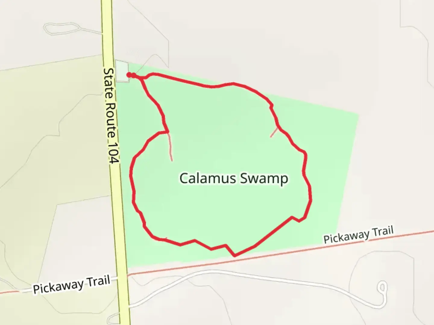 An image depicting the trail Calamus Swamp Loop and its surrounding area.