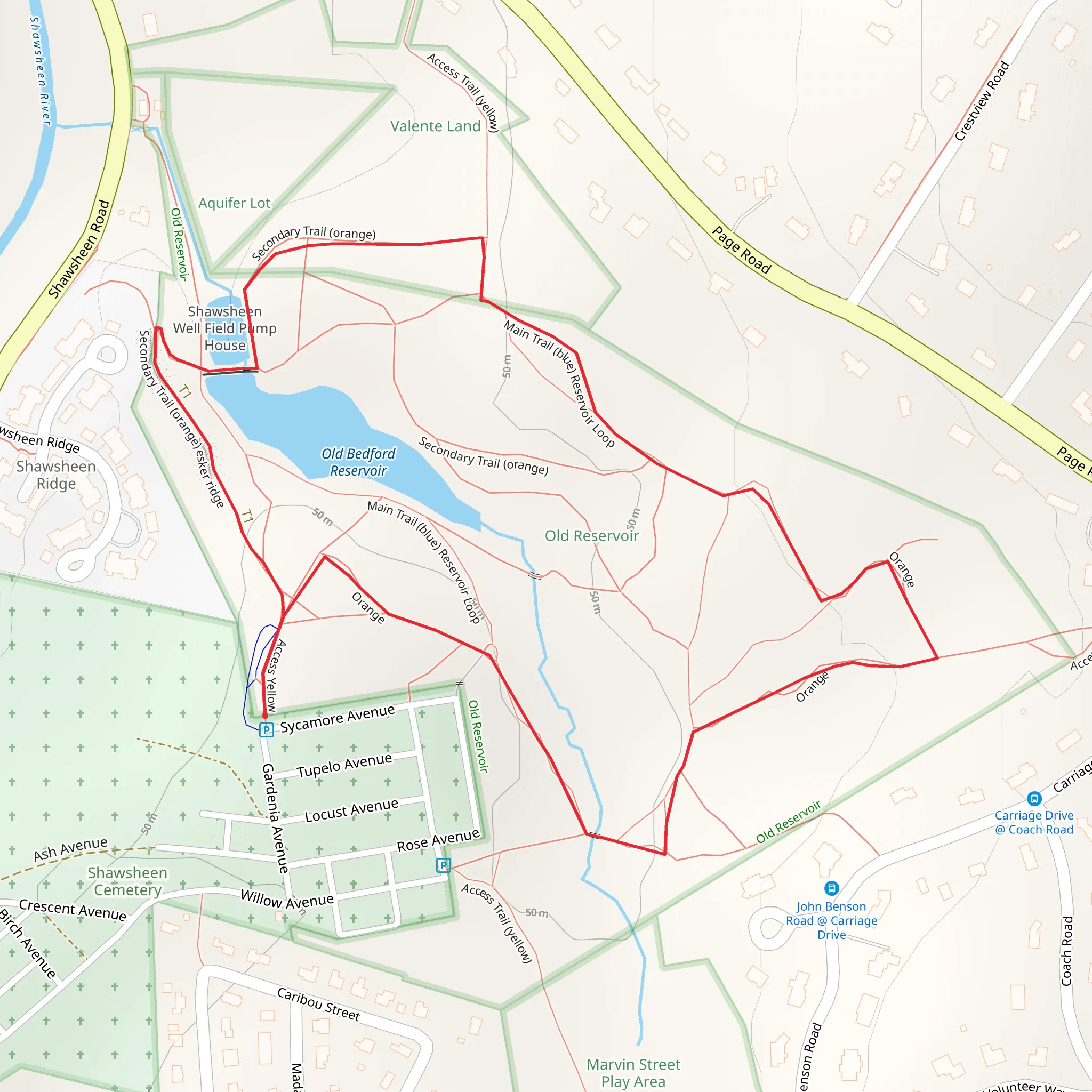 Old Bedford Reservoir Loop mobile static map