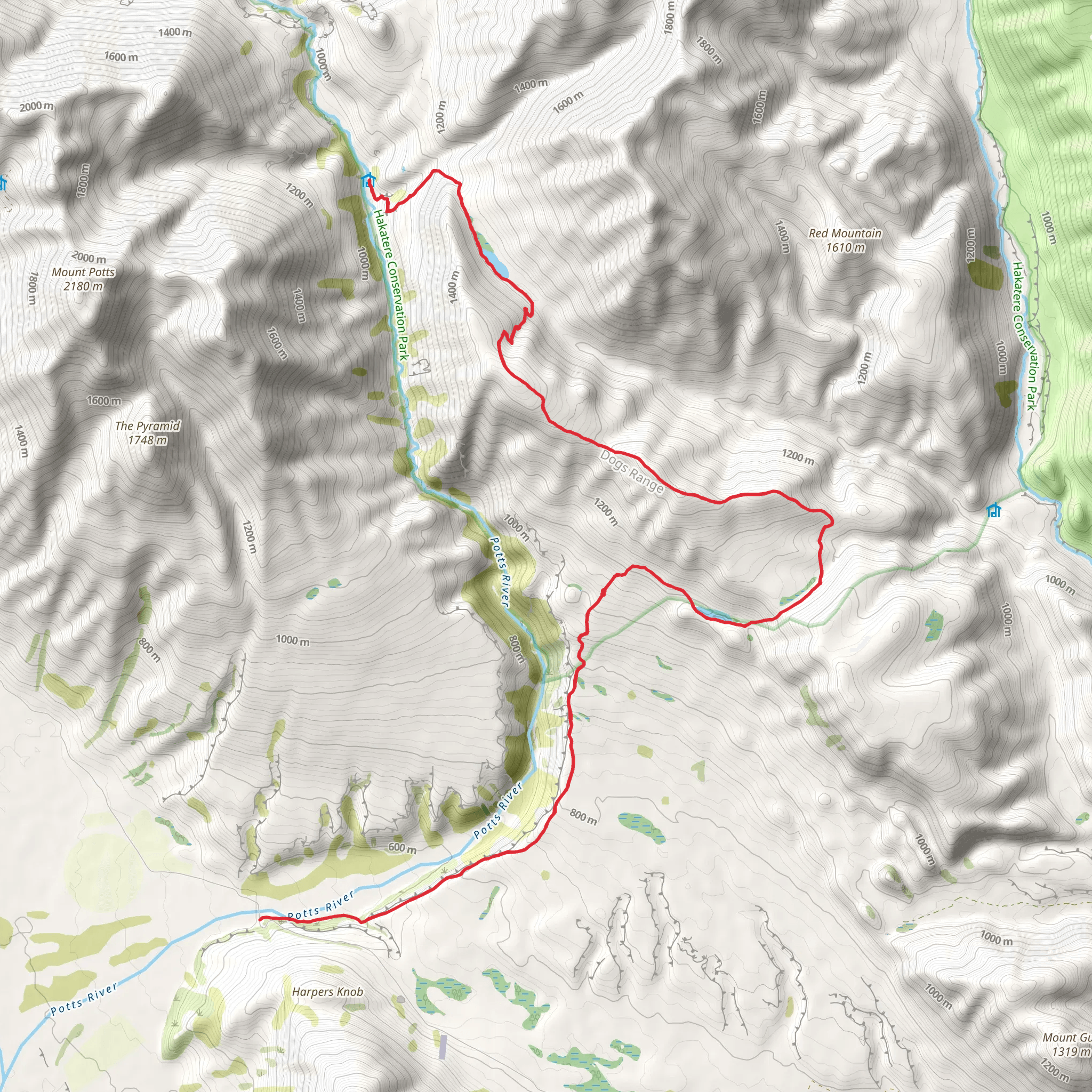 Potts River Track - Potts River Car Park to Potts Hut mobile static map