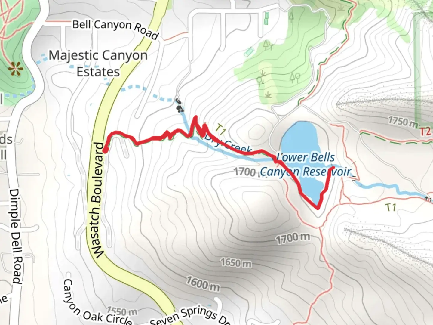 An image depicting the trail Dry Creek and Bells Canyon Boulders Access Trail and its surrounding area.