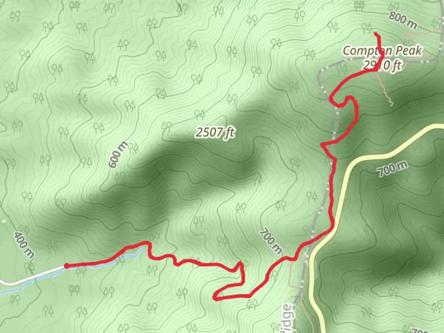 An image depicting the trail Compton Peak viA Jenkins Gap Trail and its surrounding area.