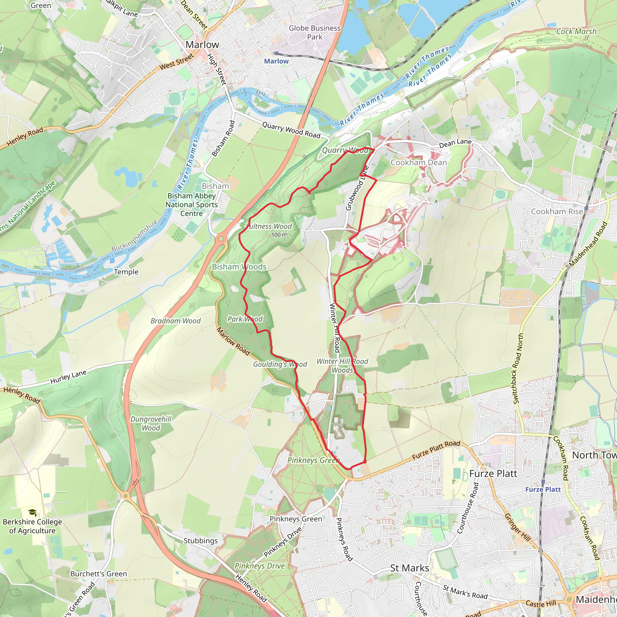 Bisham Woods, Quarry Wood and Goulding Wood Loop mobile static map