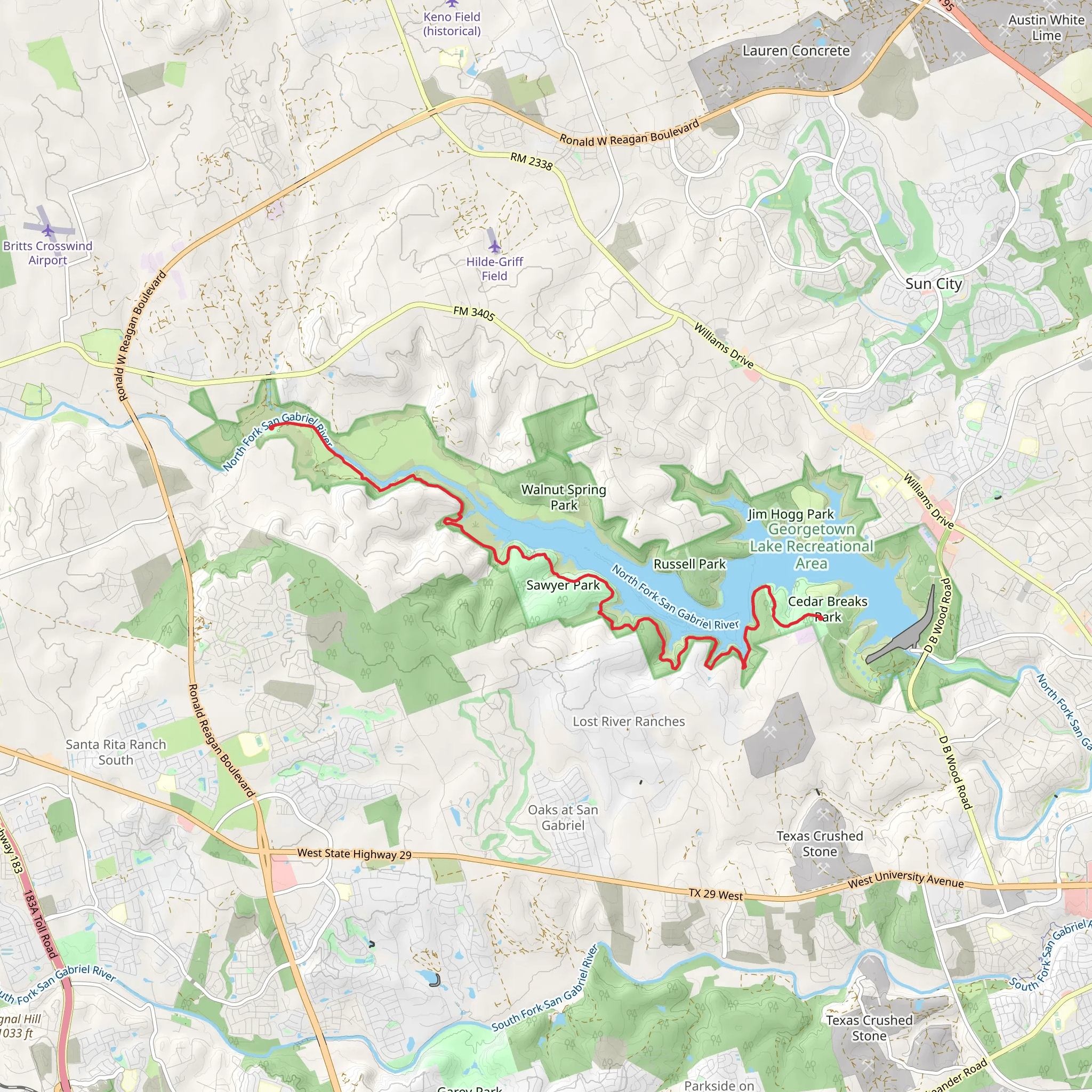 Sam Gabriel River and Good Water Trail mobile static map