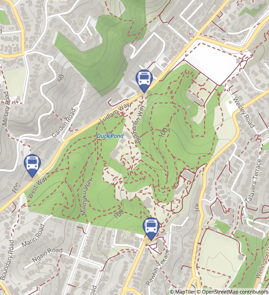 Wellington Botanic Garden bus_stop map