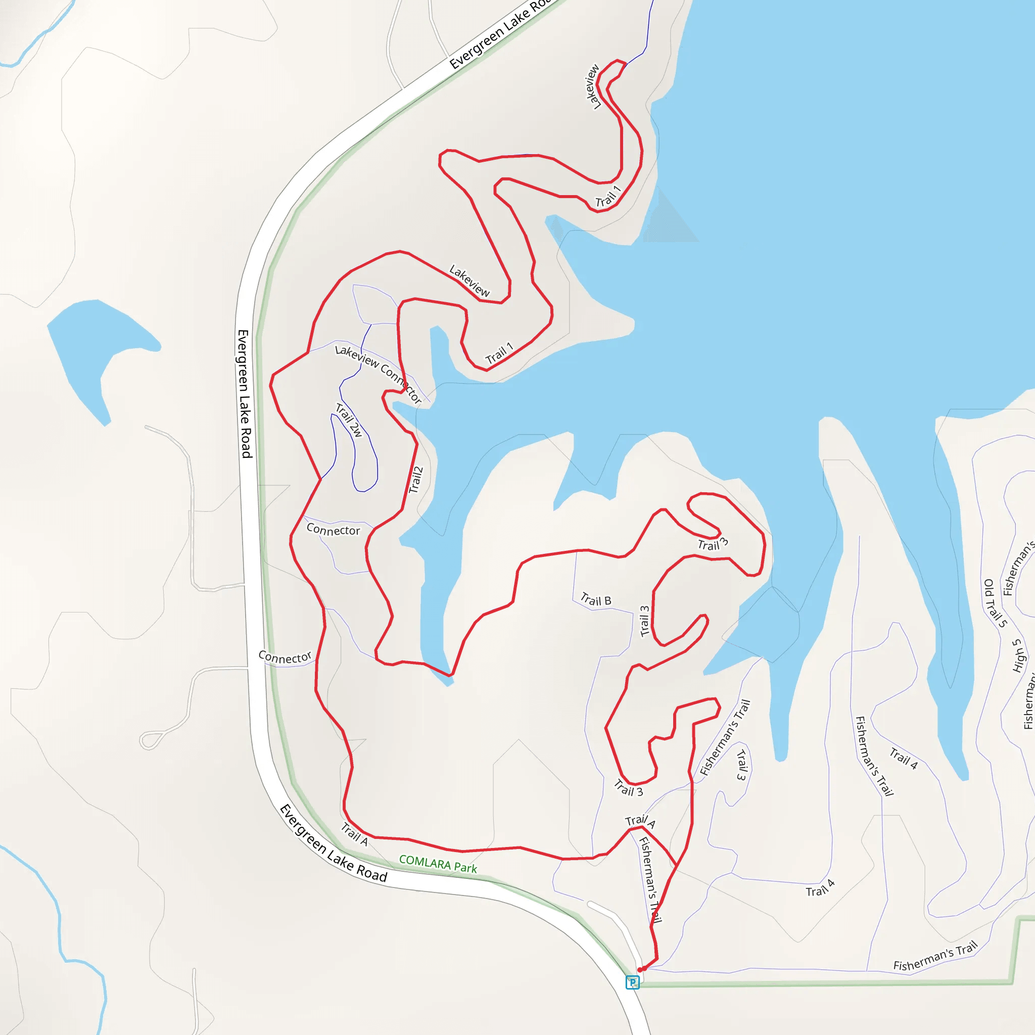 Lakeview, Trail 1 and 3 Loop mobile static map